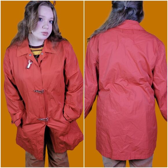 Liz Claiborne LizSport Red Orange Raincoat Spring Jacket, L - Picture 2 of 10